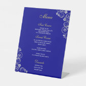 Signe De Table Elégant Royal Blue Silver Script Menu Mariage (Recto)