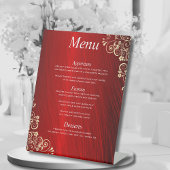 Signe De Table Elégant Ruby Red Trois Parcours Mariage Dîner Menu