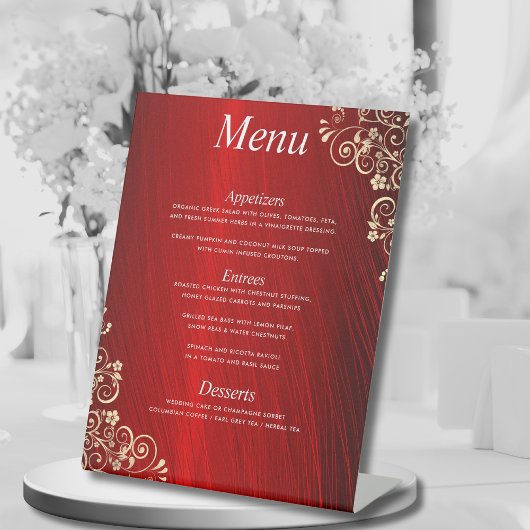 Signe De Table Elégant Ruby Red Trois Parcours Mariage Dîner Menu