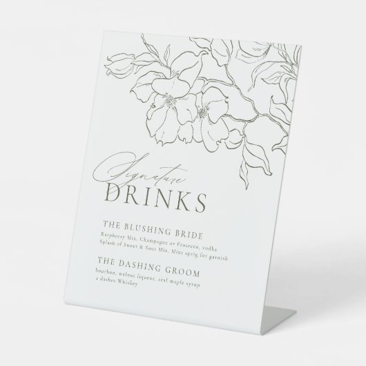 Signe De Table Élégant Sage floral Vert Signature moderne Boisson (Recto)