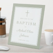 Signe De Table Elegant Sage Green Cross Boy Baptism Welcome (In SItu)