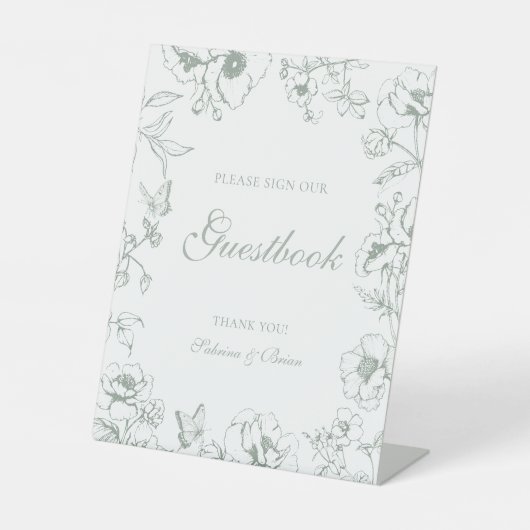 Signe De Table Elegant Sage Green Floral Wedding Guestbook (Recto)