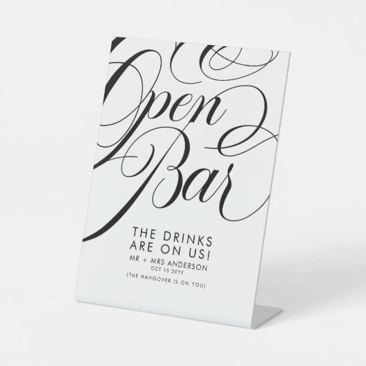 Signe De Table Élégant Script Mariage Bar Boissons Gratuites Menu (Recto)