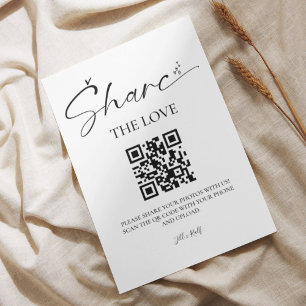 Signe De Table Élégant script Mariage Photo Partager code QR