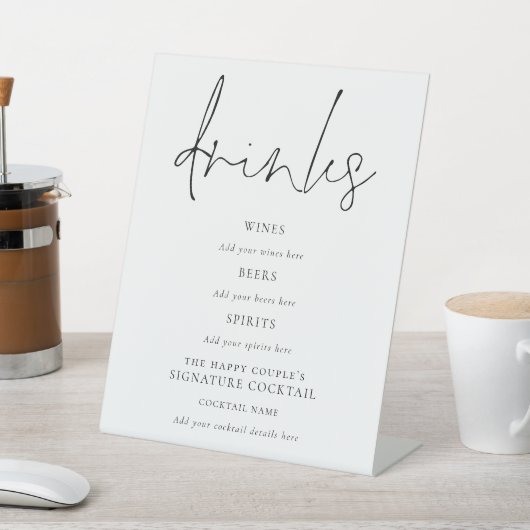 Signe De Table Élégant Script noir blanc Mariage Boissons Bar Sig (In SItu)