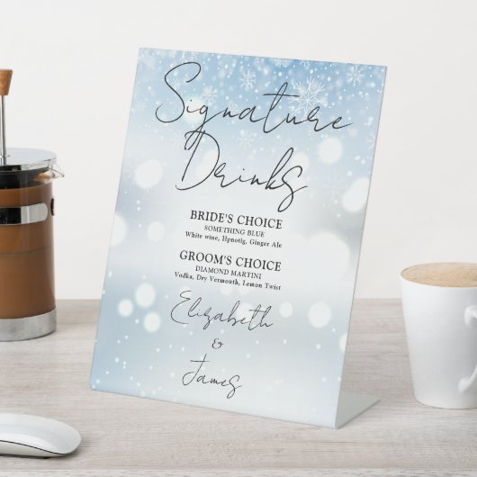 Signe De Table Élégant Script Signature Boissons Snowflakes hiver (In SItu)