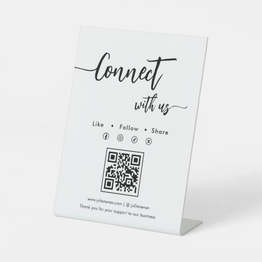 Signe De Table Élégant Script Social Media Single QR Code (Recto)