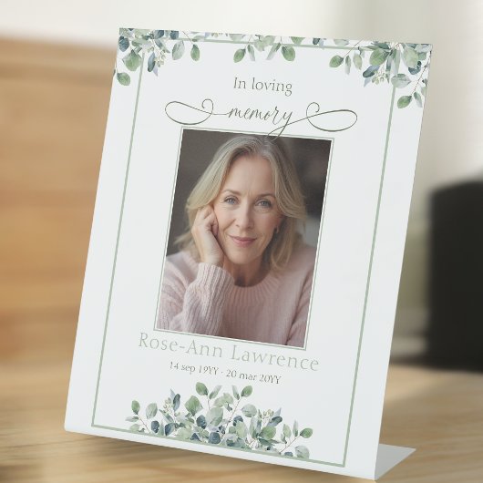 Signe De Table Elegant Simple Eucalyptus Photo In loving memory