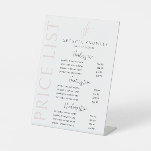 Signe De Table Élégant tarif moderne Blush Pink (Recto)