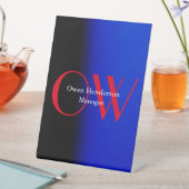 Signe De Table Élégant Unique Bleu Rouge Gras Texte Monogramme (In SItu)