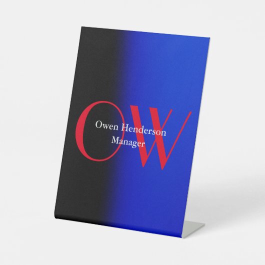 Signe De Table Élégant Unique Bleu Rouge Gras Texte Monogramme (Recto)