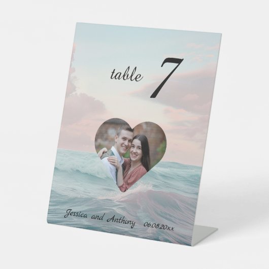 Signe De Table Elégant unique plage Mariage photo Numéro de table (Recto)