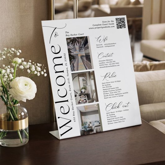 Signe De Table Elegant Vacation Rental Host Photo QR Welcome Sign