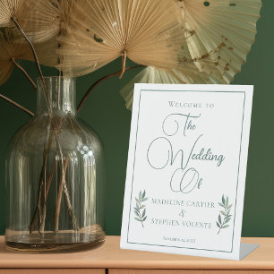 Signe De Table Elégant vert Eucalyptus Leaf Mariage de automne Bi