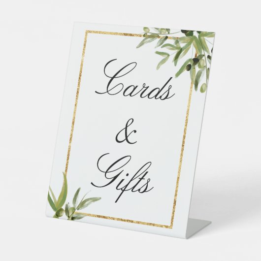 Signe De Table Elégant Vert Or Botanique Vins Cartes & Cadeaux (Recto)