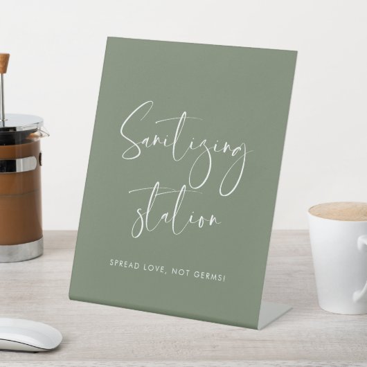 Signe De Table Elégant vert sauge Sanitizing station mariage sign (In SItu)