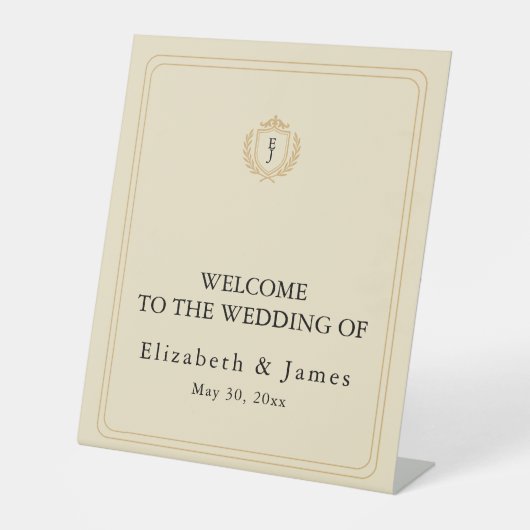 Signe De Table Elégant vieil argent Crest - ivoire et Mariage or (Recto)