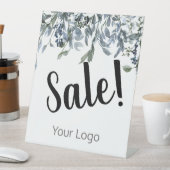 Signe De Table Élégant votre logo Blue Floral Vente d'affaires (In SItu)