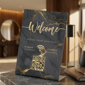 Signe De Table Elegant Welcome Script WIFI Agate Black Marble
