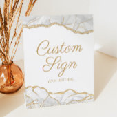 Signe De Table Elegant White Gold Agate Custom Text