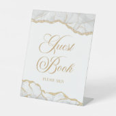 Signe De Table Elegant White Gold Agate Guest Book Sign (Recto)