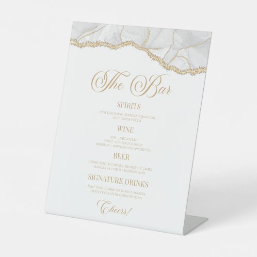 Signe De Table Elegant White Gold Agate Party Bar Menu (Recto)