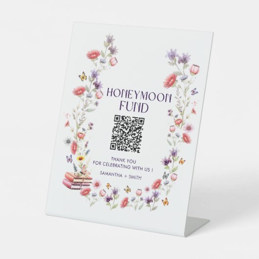 Signe De Table Elegant Wildflower Honeymoon Fund QR Code Wedding (Recto)