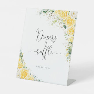 Signe De Table Elegant Yellow Baby Shower Diapers Raffle Sign