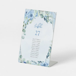 Signe De Table Elégante aquarelle bleu poussiéreux cadre floral a