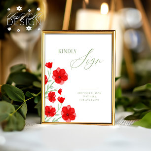 Signe De Table Élégante aquarelle Poppy Floral Livre d'or