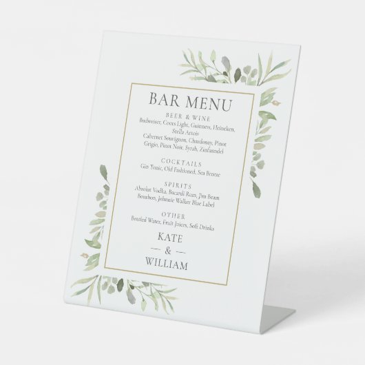 Signe De Table Elégante aquarelle verdure barre Mariage Menu (Recto)