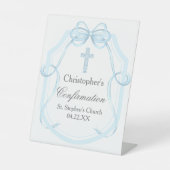 Signe De Table Élégante Bleu Ruban Bow Confirmation Party (Recto)