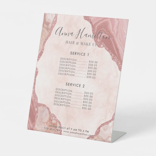 Signe De Table Elégante Crème Blush Rose Agate Géode Sparkly (Recto)