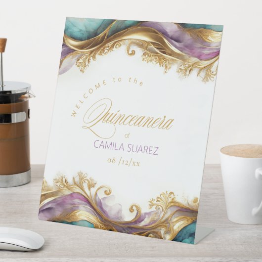 Signe De Table Élégante Fiesta Quinceanera Welcome ID1029 (In SItu)