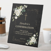 Signe De Table Elégante Fleurs Blanches Gold Confetti Confirmatio (In SItu)