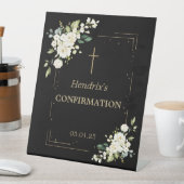 Signe De Table Elégante Fleurs Blanches Gold Confetti Confirmatio (In SItu)