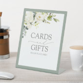 Signe De Table Elégante Gris Blanc Vert Floral Cartes & Cadeaux (In SItu)