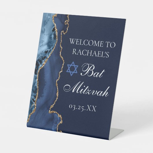Signe De Table Elégante Marine Blue Gold Agate Bat mitzvah Party (Recto)