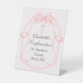 Signe De Table Élégante Partie de confirmation Pink Bow Ruban (Recto)