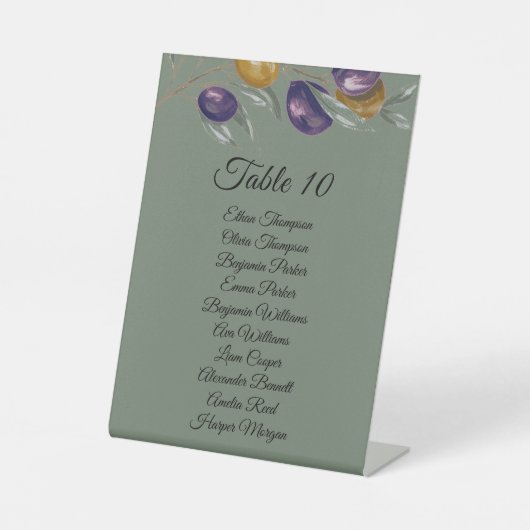 Signe De Table Élégante table de Mariage vert olive avec des noms (Recto)