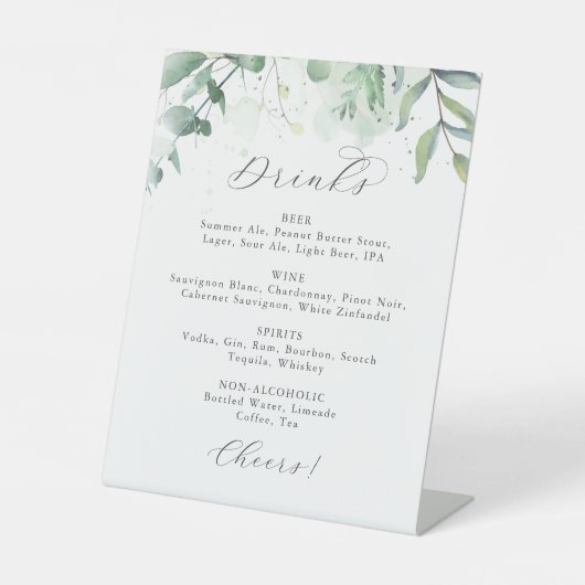 Signe De Table Élégante verdure Mariage Boissons Menu Signer (Recto)