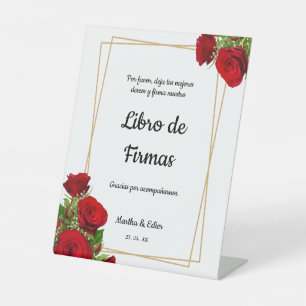 Signe De Table Élégantes roses rouges Signez le livre d'or en esp