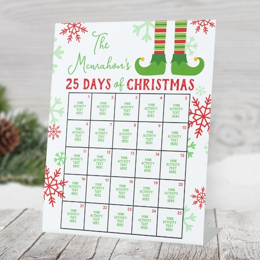 Signe De Table Elf Feet 25 Jours d'activité de Noël