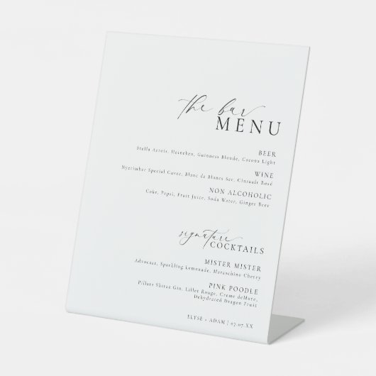 Signe De Table Ellesmere Modern Minimal Le Bar Menu Boissons (Recto)