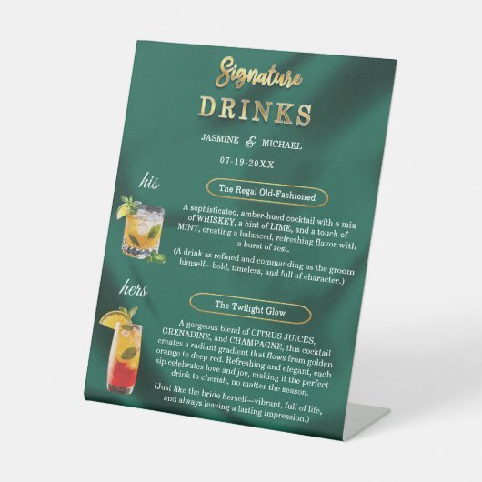 Signe De Table Emerald and Gold Minimal Wedding Signature Drinks (Recto)