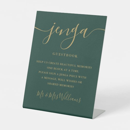 Signe De Table Emerald Et Gold Script Jenga Mariage Guides (Recto)