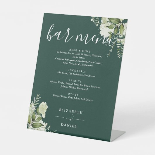 Signe De Table Emerald Floral Greenery Mariage Bar Menu (Recto)