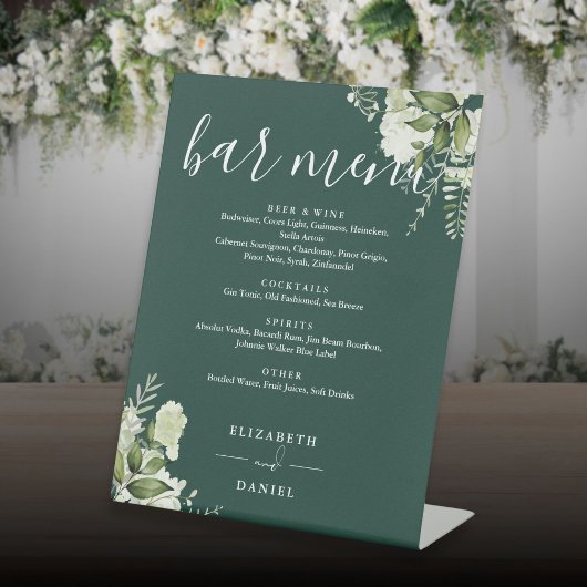 Signe De Table Emerald Floral Greenery Mariage Bar Menu