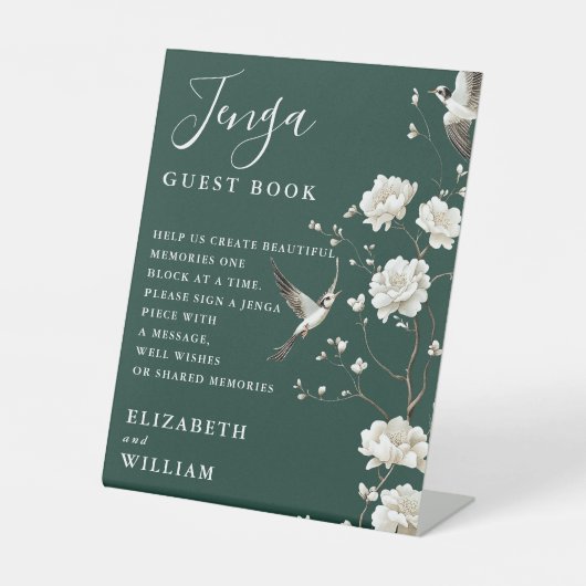Signe De Table Emerald Green Chinoiserie Jenga Guest Book Mariage (Recto)
