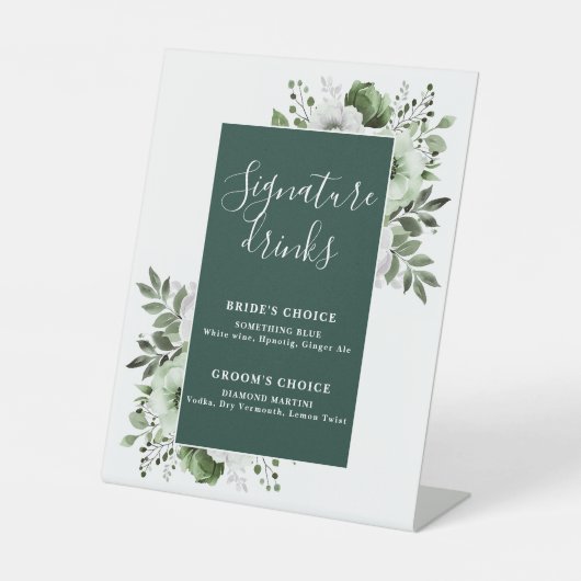 Signe De Table Emerald Green Elegant Floral Signature Boissons (Recto)